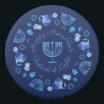 Borracha Hanukkiah Happy Hanukkah Holiday Menorah<br><div class="desc">Símbolo Hanukkiah. Feliz Festa de Hanukkah Feriado Judeu Menorah Azul. Decoração de Feriado Judeu Chanukkah com o símbolo decorativo tradicional de Chanuka - Marinho Blue color hanukkiah menorah, candelabro com velas, estrela de David e ilustração azul neon brilhante. Festa de Chanucá das Luzes Decoração do Evento. Jerusalém, Israel. Office &...</div>