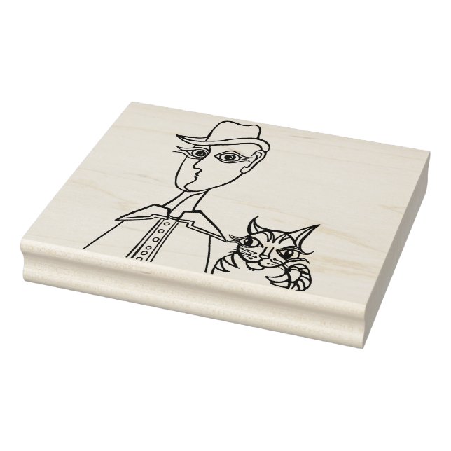 Borracha Homem com chapéu e gato - Carimbo de Arte da Madei (Carimbo)