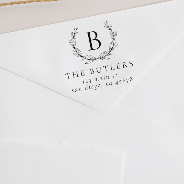 Borracha Leaf Wreath Inicial Endereço de Retorno Carimbo (Criador carregado)