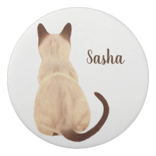 Borracha Sasha Siamese Cat Sentado Vista Gatinho Personaliz