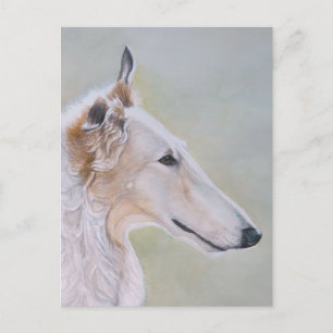 "Borzoi" Arte de Cachorro em Cartão Postal