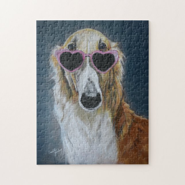 Borzoi em Óculos Cardíacos Quebra-cabeça de Arte C (Vertical)
