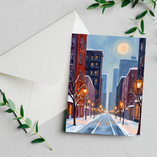 Boston Inverno Cartão de Aquarela da Cidade de M