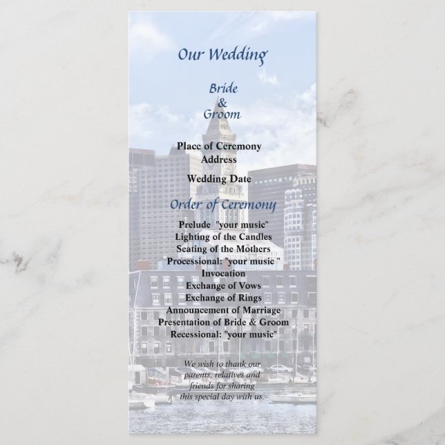 Boston Skyline com Programa Casamento Personalizad (Frente)
