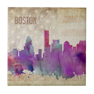 Boston, skyline da cidade da aguarela das MÃES