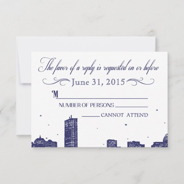 Boston Skyline Dark Blue em RSVP branco (Frente)