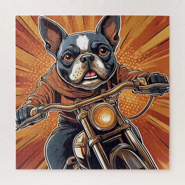 Boston terrier Biker quebra-cabeça (Vertical)