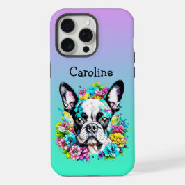 Boston Terrier cercado por flores personalizadas