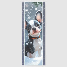 Boston Terrier com Red Collar em Neve