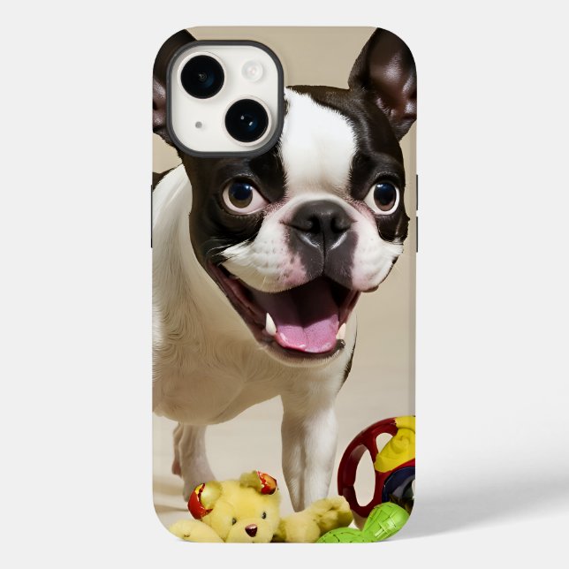 Boston Terrier Dog Brincando com Brinquedos (Verso)