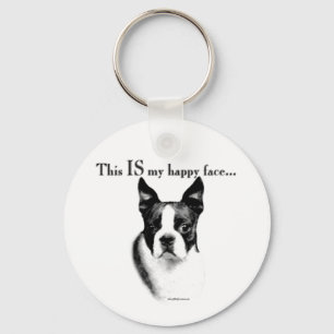 Boston Terrier Happy Face Chaveiro