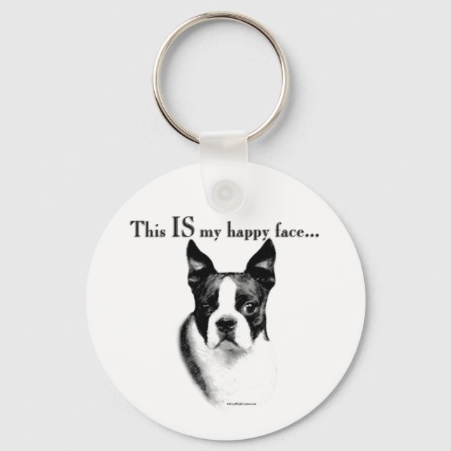 Boston Terrier Happy Face Chaveiro (Frente)