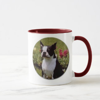 Boston Terrier na caneca do jardim