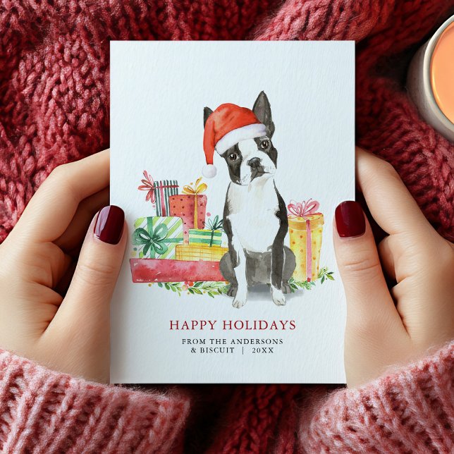 Boston Terrier Natal apresenta cartão de férias (Boston Terrier Christmas Card)