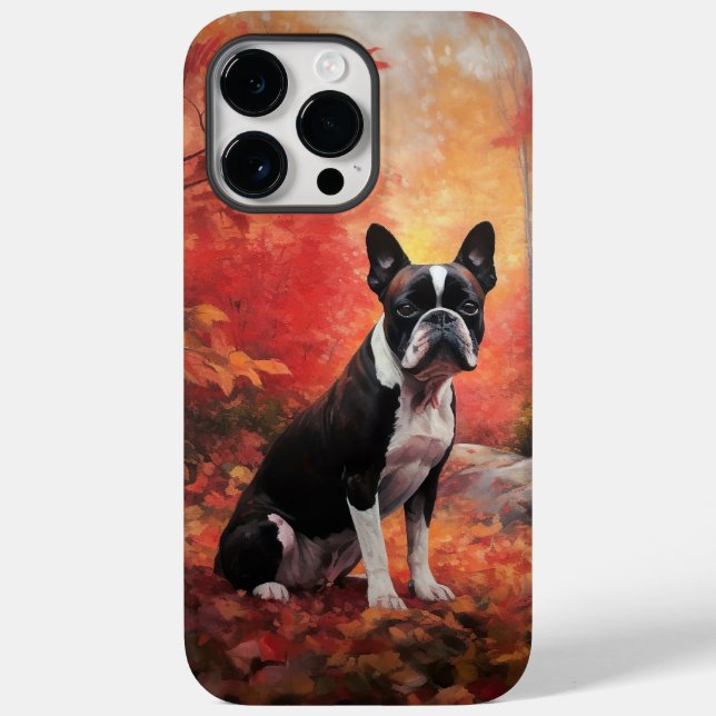 Boston Terrier no outono deixa cair inspiração (Verso)