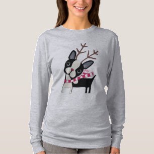Boston Terrier Rudolph a camisa de Flowy da rena