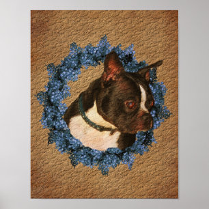 Boston Terrier Wreath Aged Paper Poster