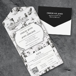 Boston Toile All in One Convite de casamento