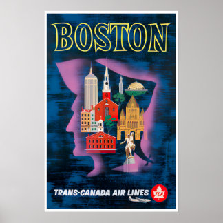 Boston Travel Poster Vintage Massachusetts Art