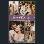 Bota-Foto Mauve Elegante Do Orçamento Obrigado Fly<br><div class="desc">Colagem de Fotos do Casamento 5 do Script Mauve Elegante de Orçamento Obrigado A Você personalizou o barato com baixo orçamento. Obrigado de casamento moderno você modelo com cinco (5) fotos na frente e uma (1) foto na parte de trás. Na frente de um roteiro tipográfico "Amor e obrigados", em...</div>