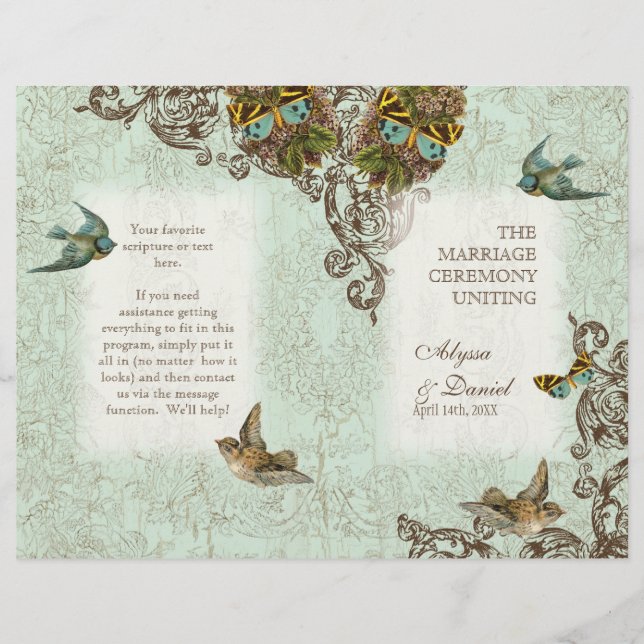 Botânica Birds Butterfly Swirl Weding Program (Frente)