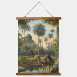 Botânica: dromedários na selva perto de um rio