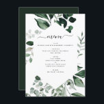 Botânica Greenery Foliage Watercolor Menu Casament<br><div class="desc">Greenery Foliage Watercolor Watercolor Spring Wedding Elegant and Modern Menu on White background - inclui uma bela e elegante tipografia com folhas botânicas modernas e verde para a celebração especial do Dia do Casamento.</div>