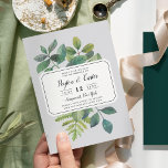 Botânica Salve a Cartão de Data<br><div class="desc">A botânica da safra exibe os detalhes do seu casamento, dispostos exclusivamente em blocos escura e caligrafia, sobre um fundo de folhas de cor verde-d'água pintadas, galhos, samambaias e folhagem. Cartões salve a data de pastel de cinza macio revertem para verde florestal escuro sólido.</div>