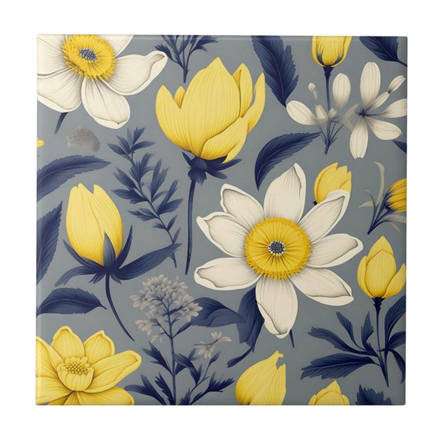 Botânica Vintage com Flor Amarelo na Cinza (Frente)