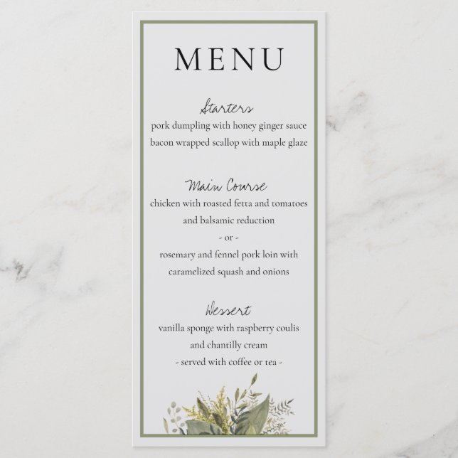 Botânica Watercolor Menu Greenery Wedding (Frente)