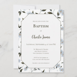 Botanical Blue Green Baptism Invitation