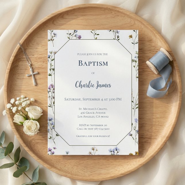 Botanical Blue Green Baptism Invitation (Criador carregado)