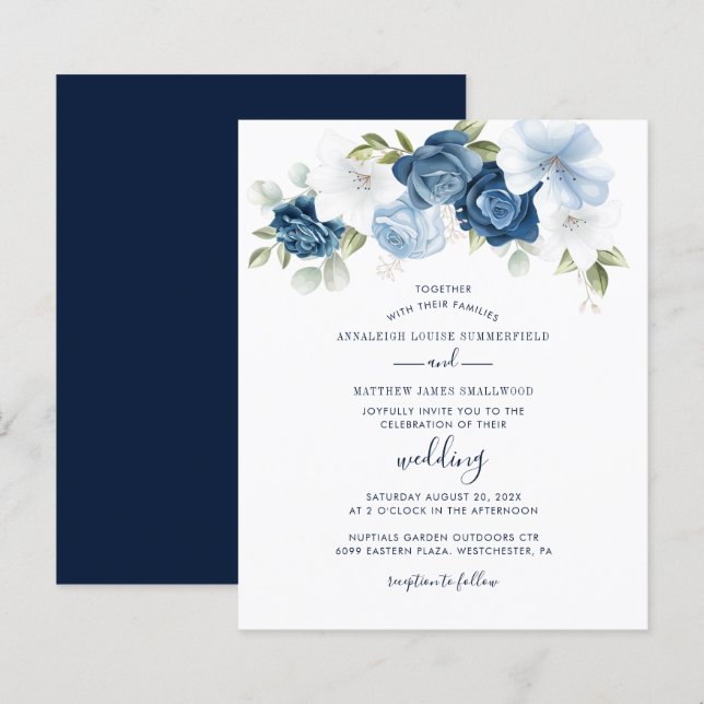 Botanical Dusty Blue Floral Wedding Invitation (Frente/Verso)
