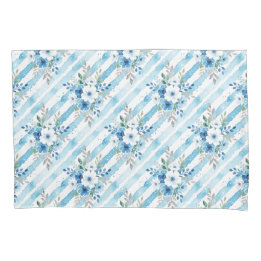 Botanical Floral Stripe Blue White Watercolor