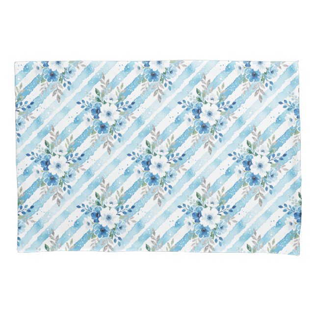 Botanical Floral Stripe Blue White Watercolor (Frente-Esquerda)