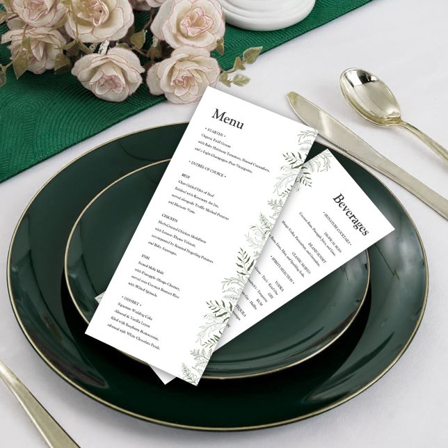 Botanical Greenery Wedding Menu with Beverages (Criador carregado)