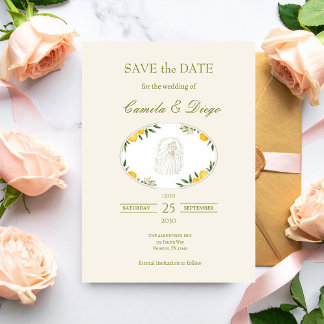 Botanical Lemon Olive Wedding Save the Date