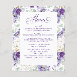 Botanical Purple and Gold Floral Wedding Menu