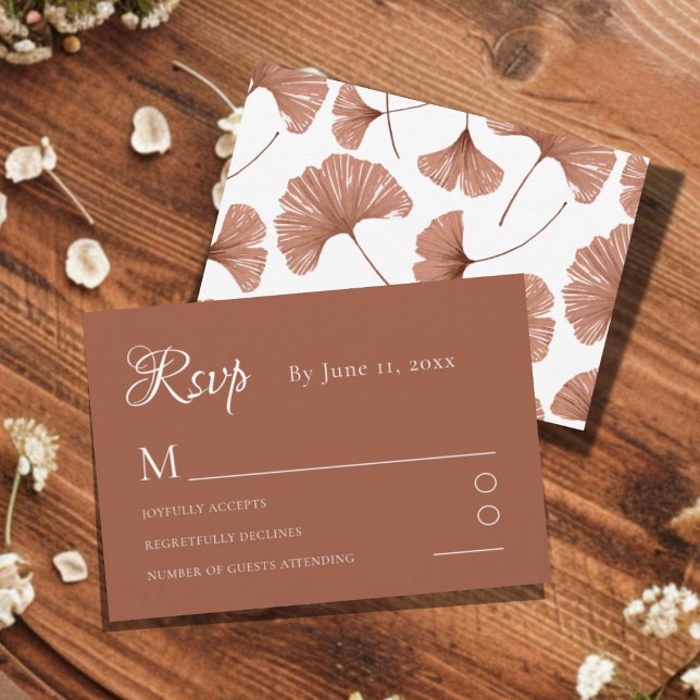 Botanical Terracotta Ginkgo Leaf Wedding RSVP Card (Criador carregado)