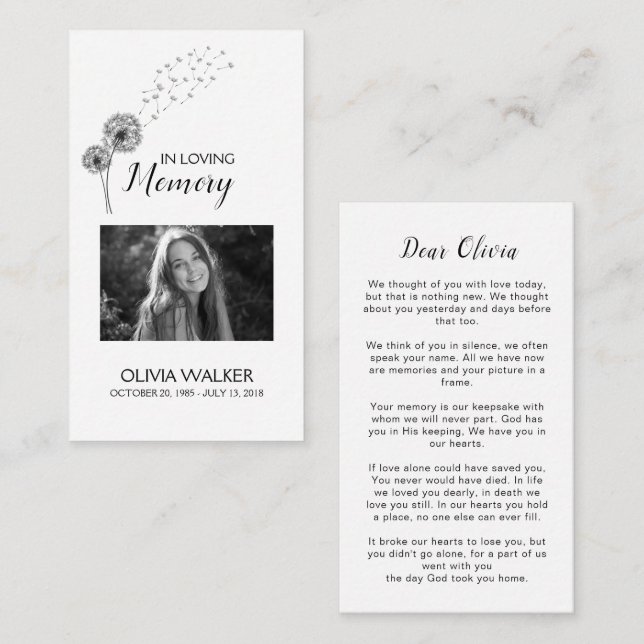 Botanicals Memorial Poem Funerário Cartão de Oraçã (Frente/Verso)