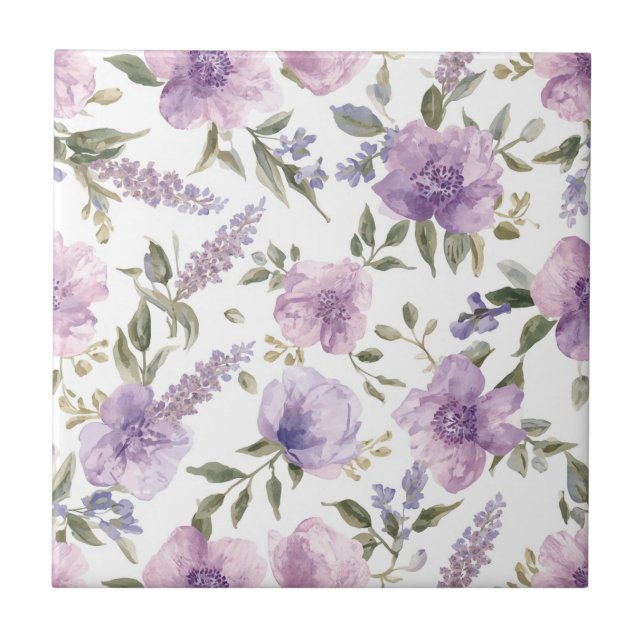 Botânico Aquarela Floral Roxo Lavanda (Frente)