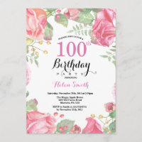 Botânico Floral 100º Convite de Aniversário