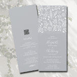 Botânico Tudo Em Uma Cinza Convites De Casamento<br><div class="desc">Os elegantes botânicos brancos e pontos em fundo de cinza prateada (ou qualquer cor), esses convites de casamento apresentam suas informações de casamento em letras brancas chic na frente e seus detalhes de casamento no verso. Substitua nosso código QR de amostra por um para o seu site de casamento. O...</div>