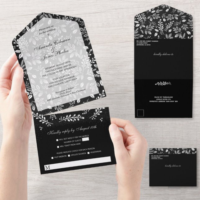 Botânicos Brancos no Casamento Sem Envelopes Preto (Criador carregado)