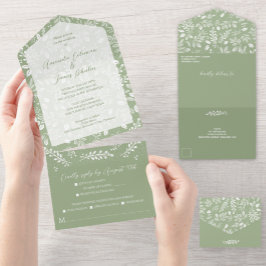 Botânicos Brancos Verde Sem Envelopes Casamento
