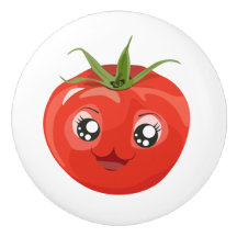 Botão cerâmico branco do tomate vermelho do kawaii