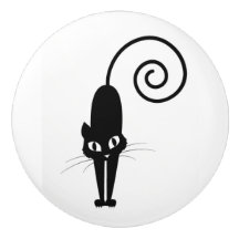 Botão cerâmico da gaveta do gato preto