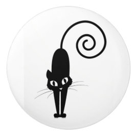 Botão cerâmico da gaveta do gato preto