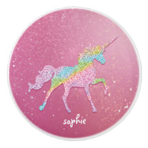 Botão de cerâmica Glitter Rainbow Unicorn
