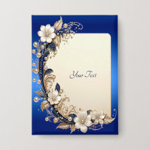 Botão de Embelezamento Floral Azul Branco